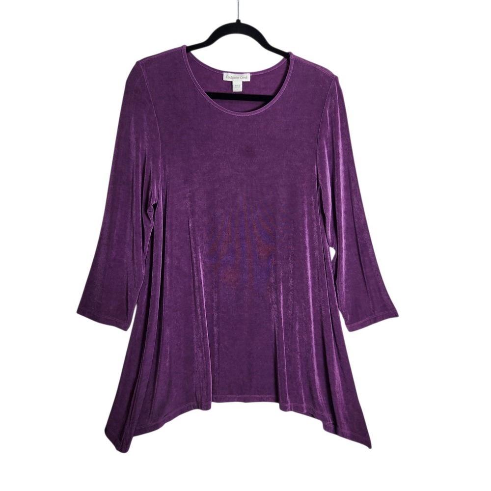 Coldwater Creek Purple Sharkbite Hem Tunic Top 3/4 Sleeve Size L